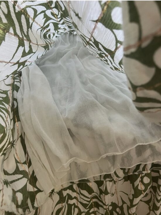 Tropical Floral Maxi Dress | Green White | L/XL | Resort Kimono Sleeve - Picture 11 of 11